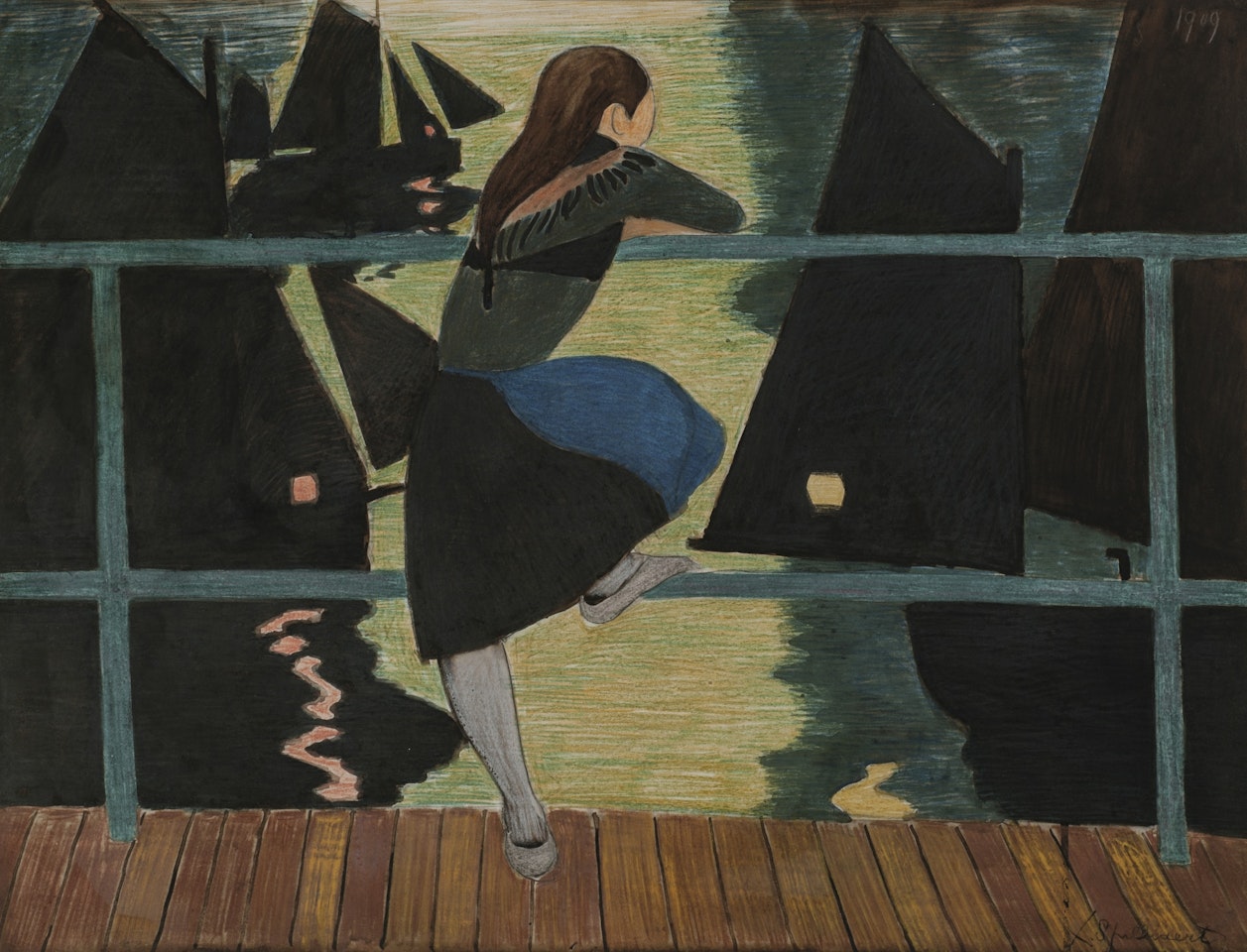 JEUNE FILLE ACCOUDÉE AU BASTINGAGE, FACE AU PORT by Léon Spilliaert