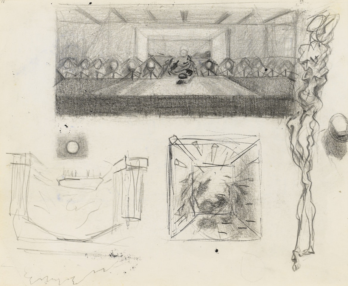 ETUDE POUR LE TABLEAU LA CÈNE (1955) - RECTO ETUDE POUR LE TABLEAU GALATÉE EN FORMATION (VERS 1954) - VERSO by Salvador Dali