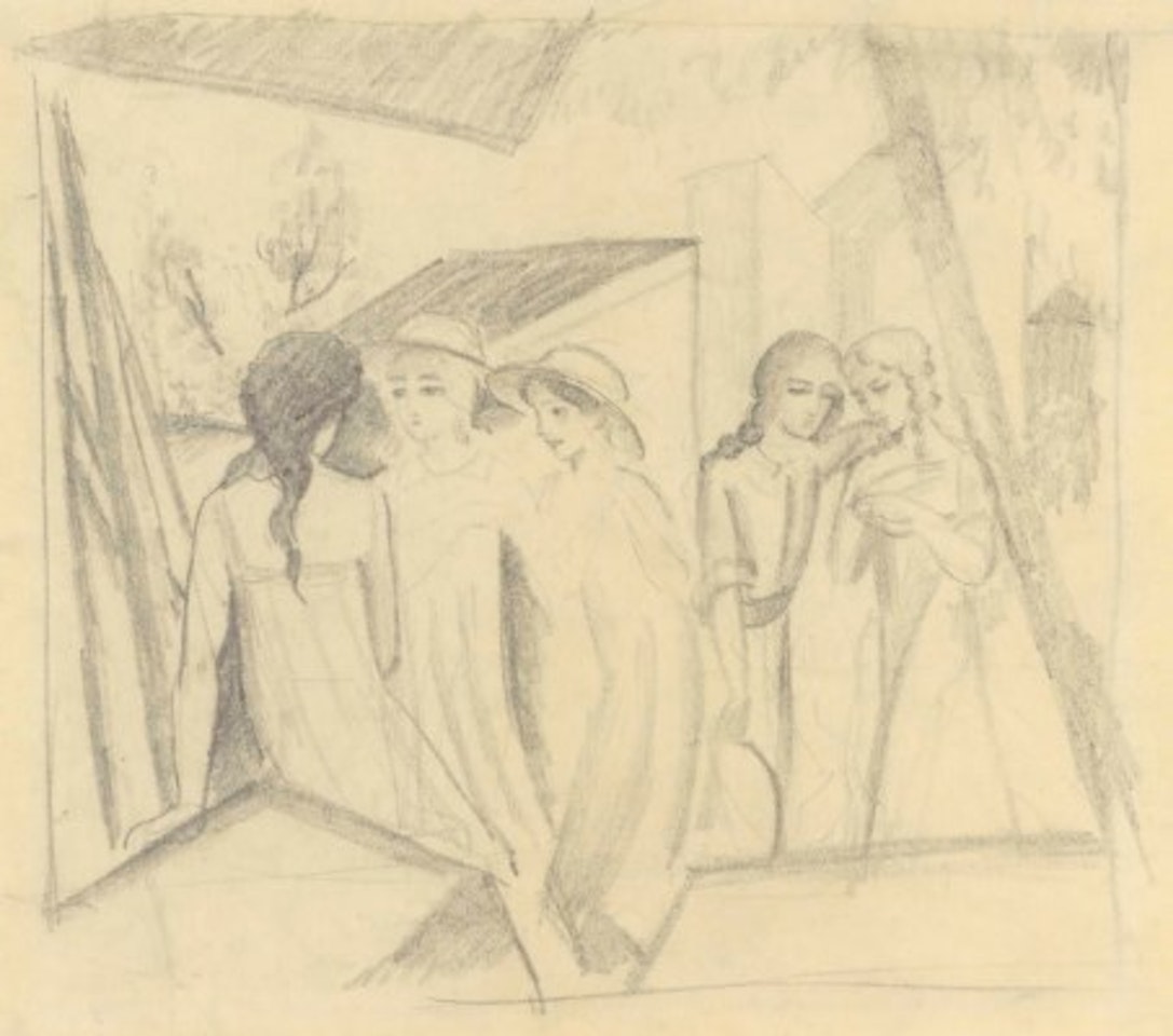 Fünf Mädchen an der Altane by August Macke