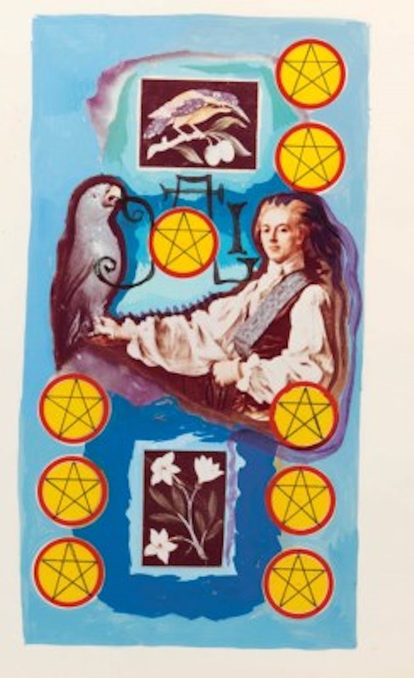 Neuf de pentacles, arcane mineur, projet pour le jeu de carte Le Tarot Universel de Salvador Dalí by Salvador Dali