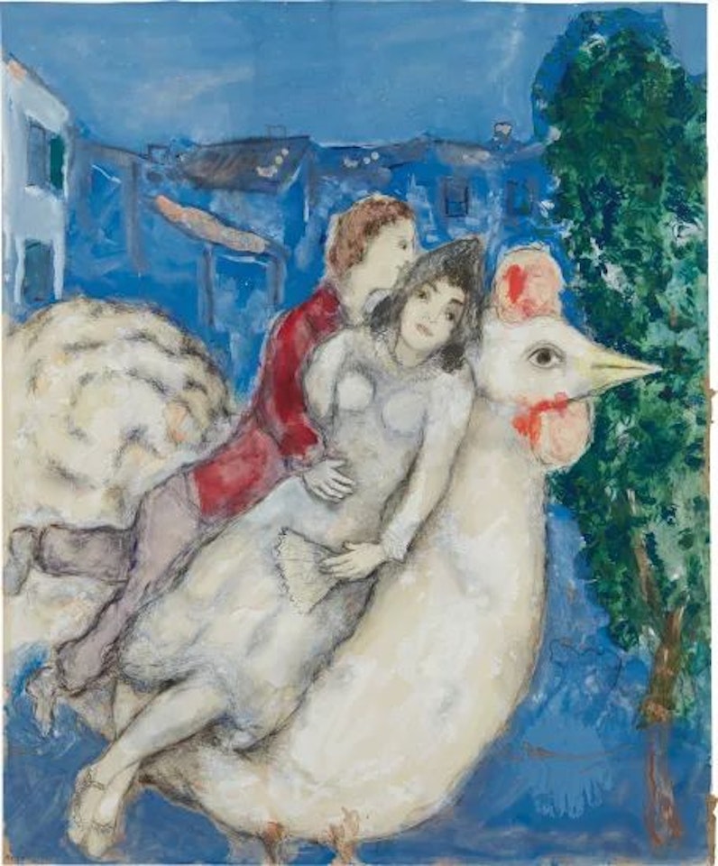 Les fiances sur le coq ou Les amoureux en vol by Marc Chagall