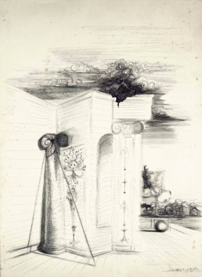 Étude d’architecture avec port à l’arrière-plan by Salvador Dali