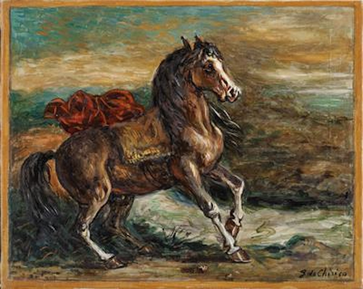Horse with red drape by Giorgio de Chirico
