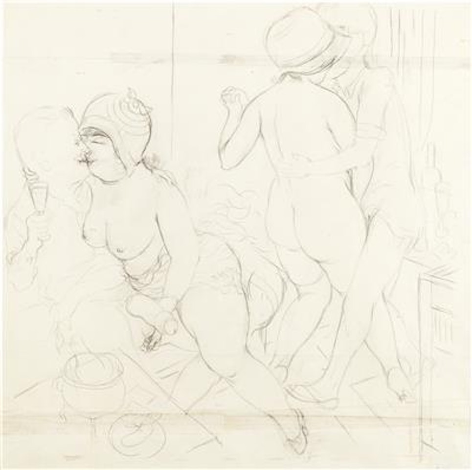 Erotische Szene (Selbst mit Kokotten), (Erotic Scene - Self portrait with cocottes) by George Grosz