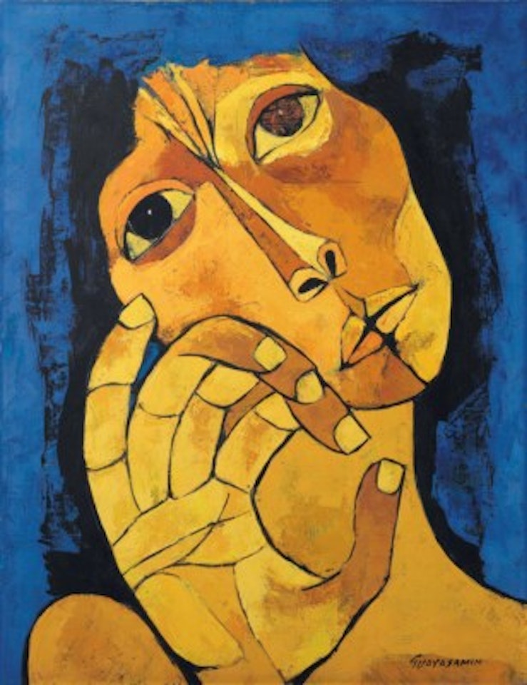 Cabeza de mujer, fondo azul by Oswaldo Guayasamin
