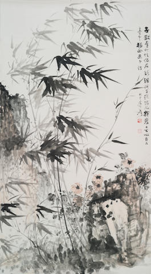 Chrysanthemum, Bamboo and Rocks by Zhang Daqian