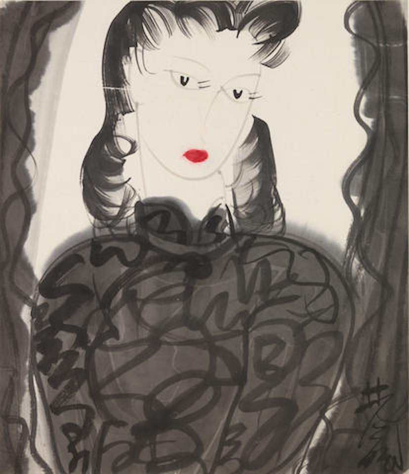 A Beauty with Red Lips by Lin Fengmian