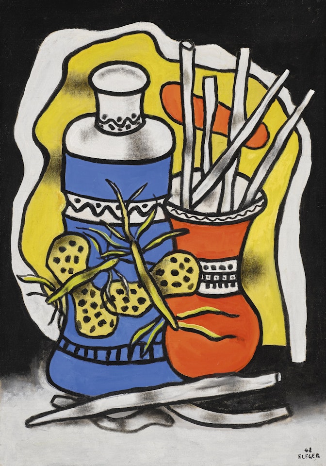 DEUX PAPILLONS SUR UN VASE BLEU by Fernand Leger