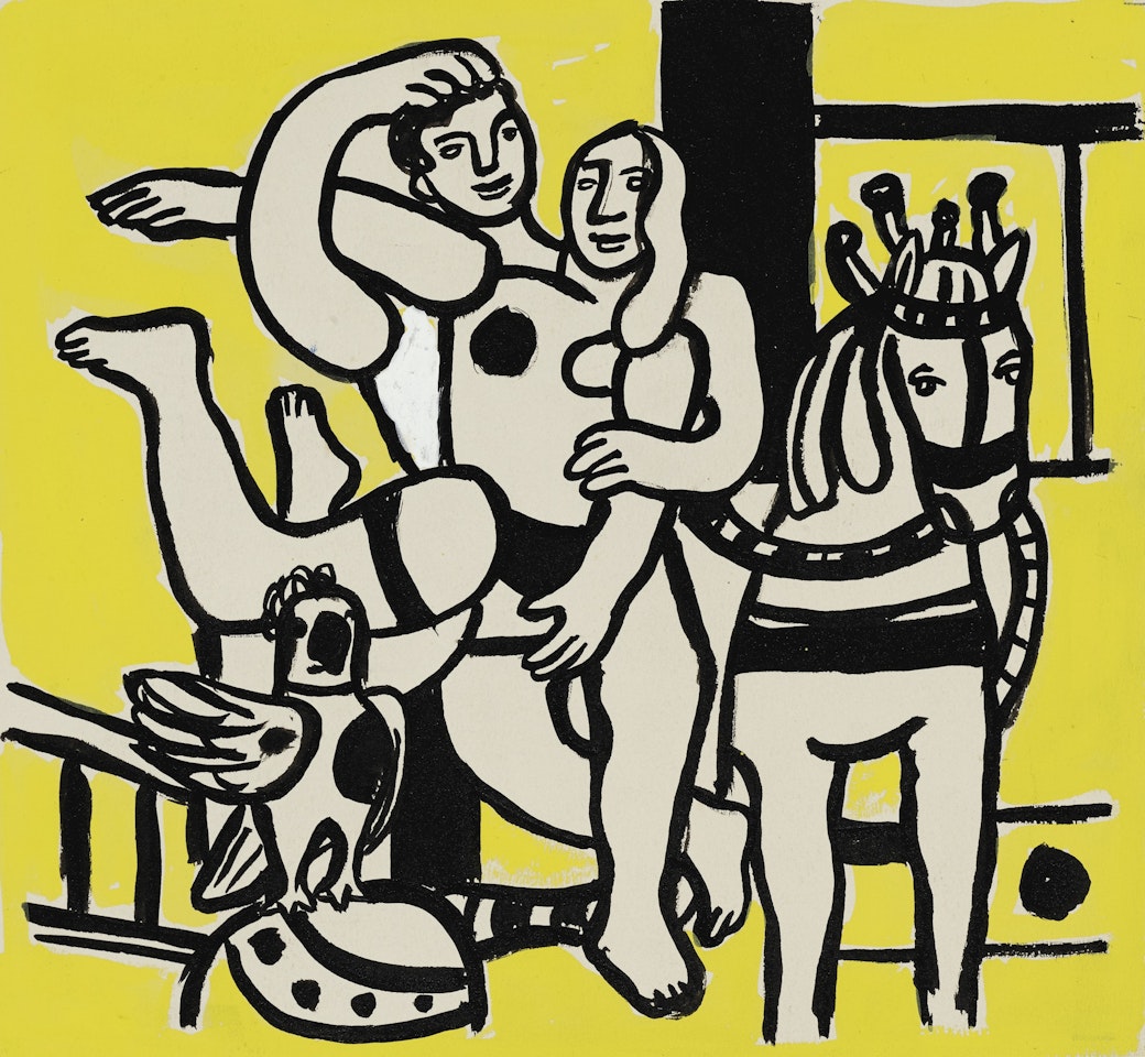 ACROBATE AU PERROQUET SUR FOND JAUNE by Fernand Leger