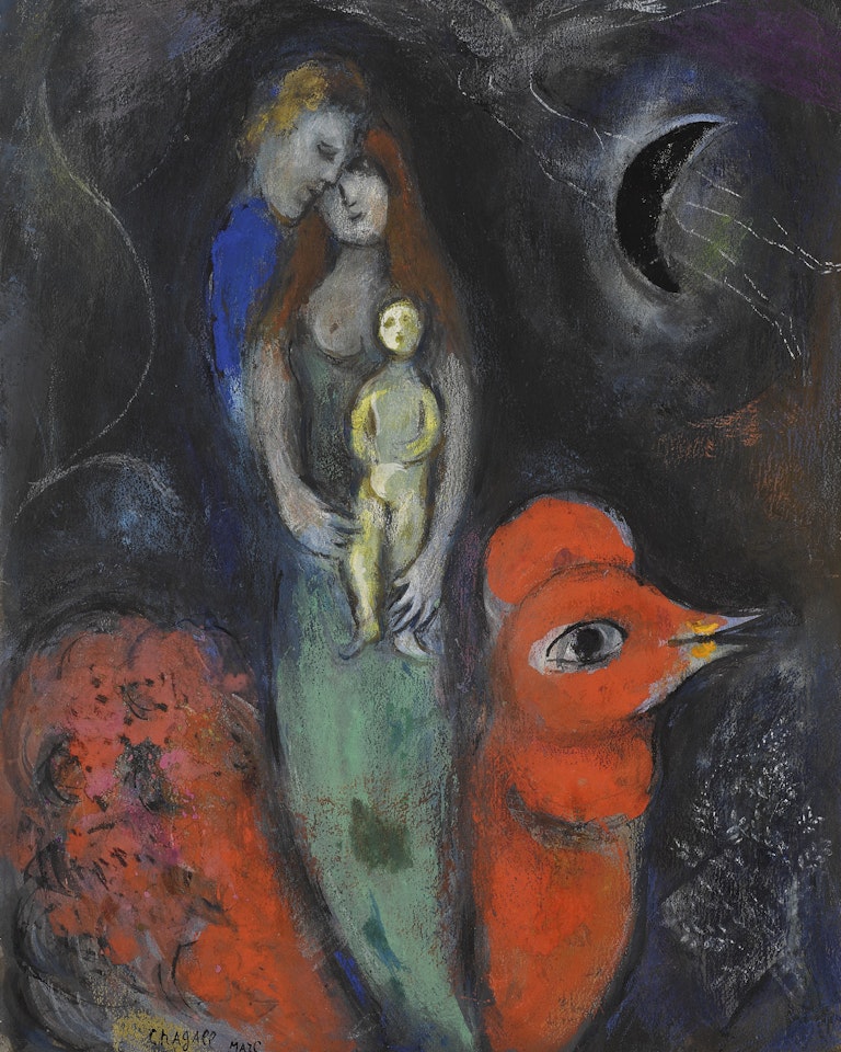 LA FAMILLE ET LE COQ ROUGE by Marc Chagall