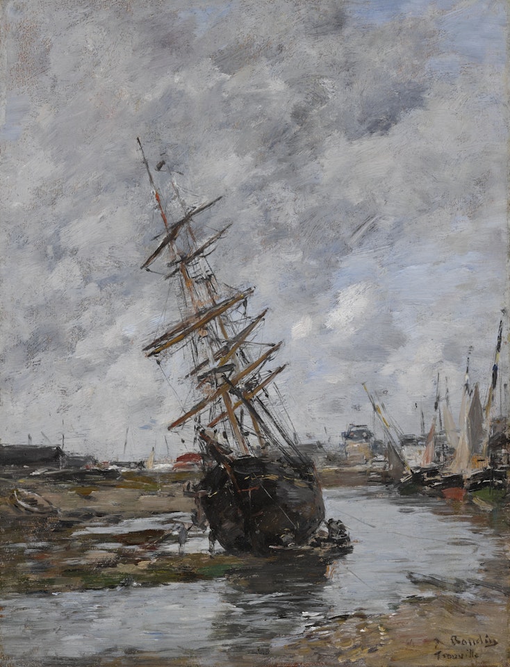 TROUVILLE, VOILIER ÉCHOUÉ DANS LE PORT by Eugène Boudin