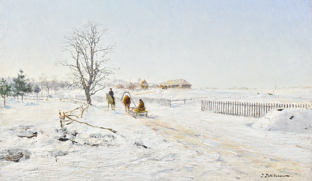 SUNLIT LANDSCAPE IN WINTER, ZHABOVSHCHIZNA by Ivan Pavlovitch Pochitonov