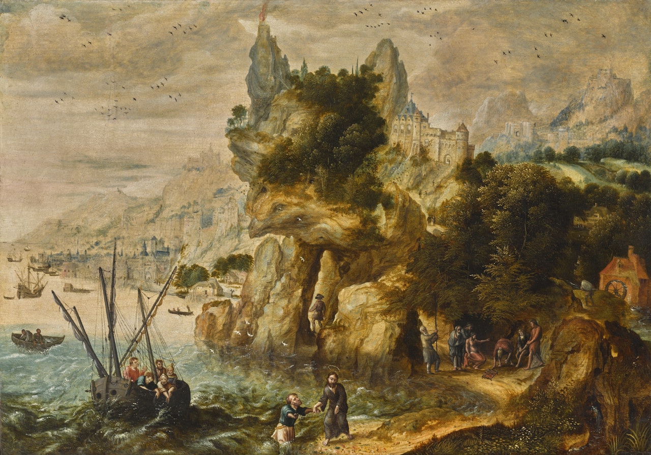 EXTENSIVE COASTAL LANDSCAPE WITH THE CALLING OF SAINT PETER by Herri met de Bles