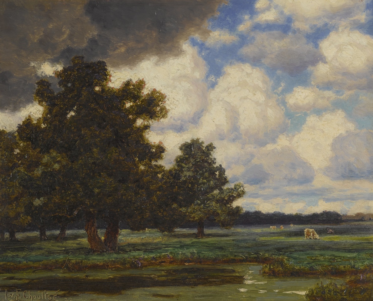 WOODLAND LANDSCAPE WITH GRAZING COWS by Ivan Fedorovich Choultse