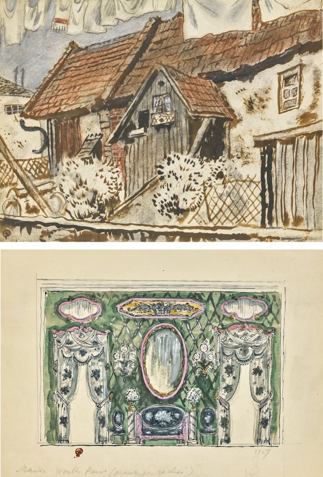 OLD HOUSE IN GERMANY AND INTERIOR DESIGN SCHEME FOR THE HOUSE OF WORTH, PARIS by Mstislav Valerianovich Dobuzhinsky