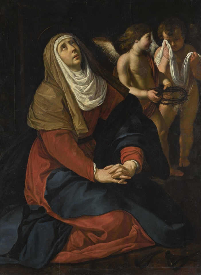 THE VIRGIN IN PRAYER AT THE FOOT OF THE CROSS, WITH CRYING ANGELS by Gérard Seghers