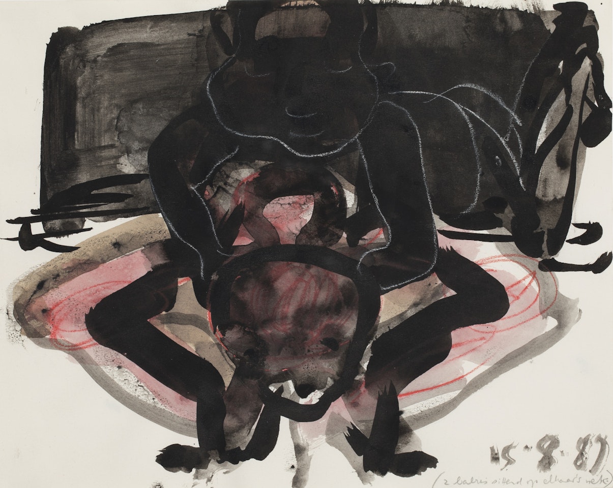 2 BABIES ZITTEND OP ELKAARS NEK by Marlene Dumas