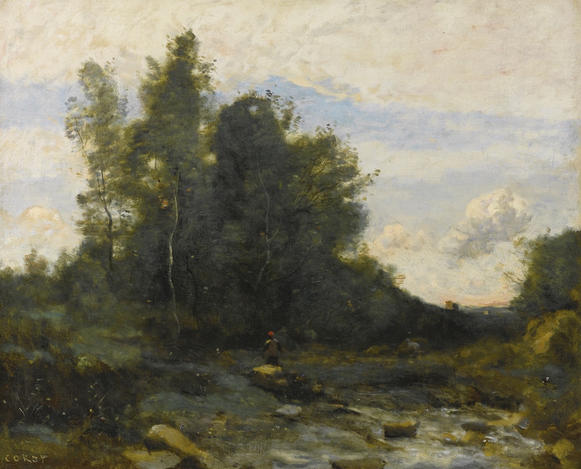 LE TORRENT PIERREUX (CRÉPUSCULE) by Jean Baptiste Camille Corot
