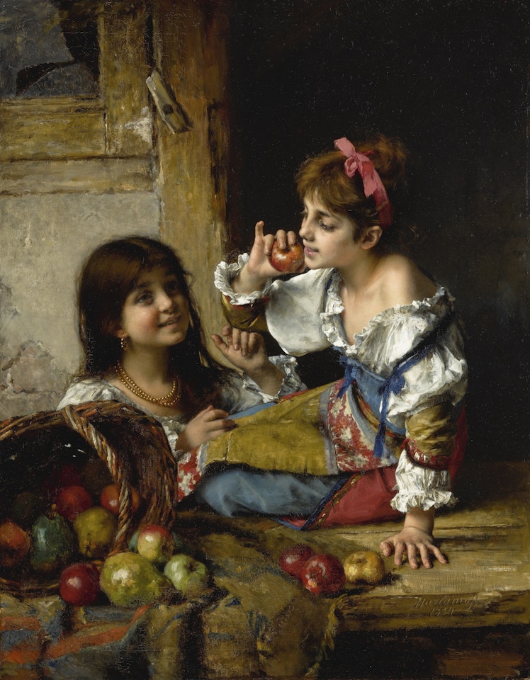 TWO GIRLS WITH APPLES AND PEARS by Alexei Harlamoff