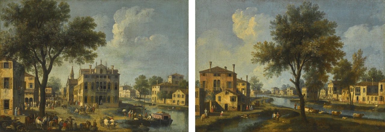 VILLAGE SCENES ON THE BRENTA CANAL by Giovanni Battista Cimaroli
