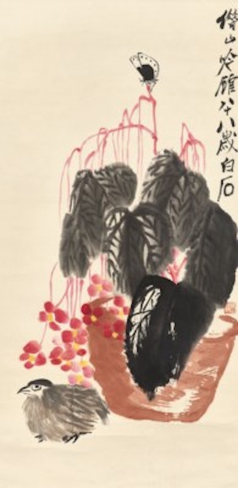 Begonia, Butterfly and Quail by Qi Baishi
