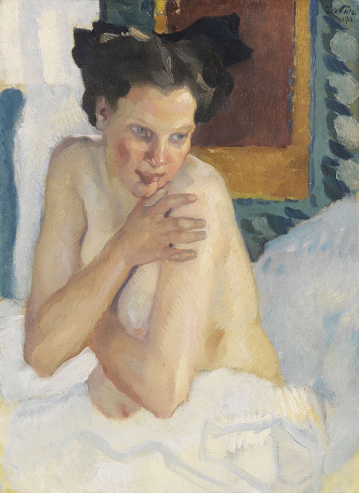 Erwachen (Sitzender Halbakt) by Leo Putz