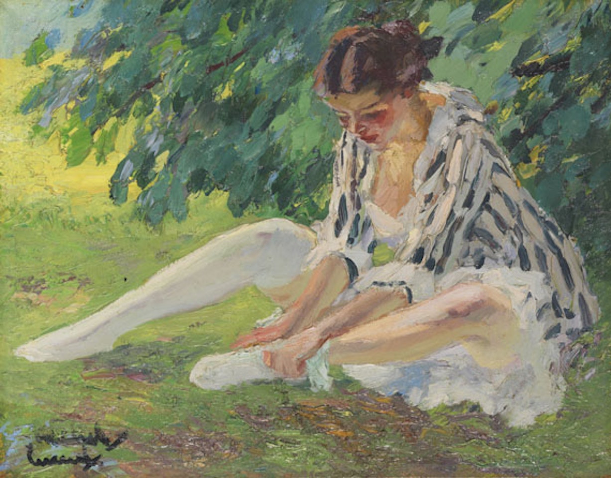 Auskleidend (Sitzende im Gras) by Edward Cucuel