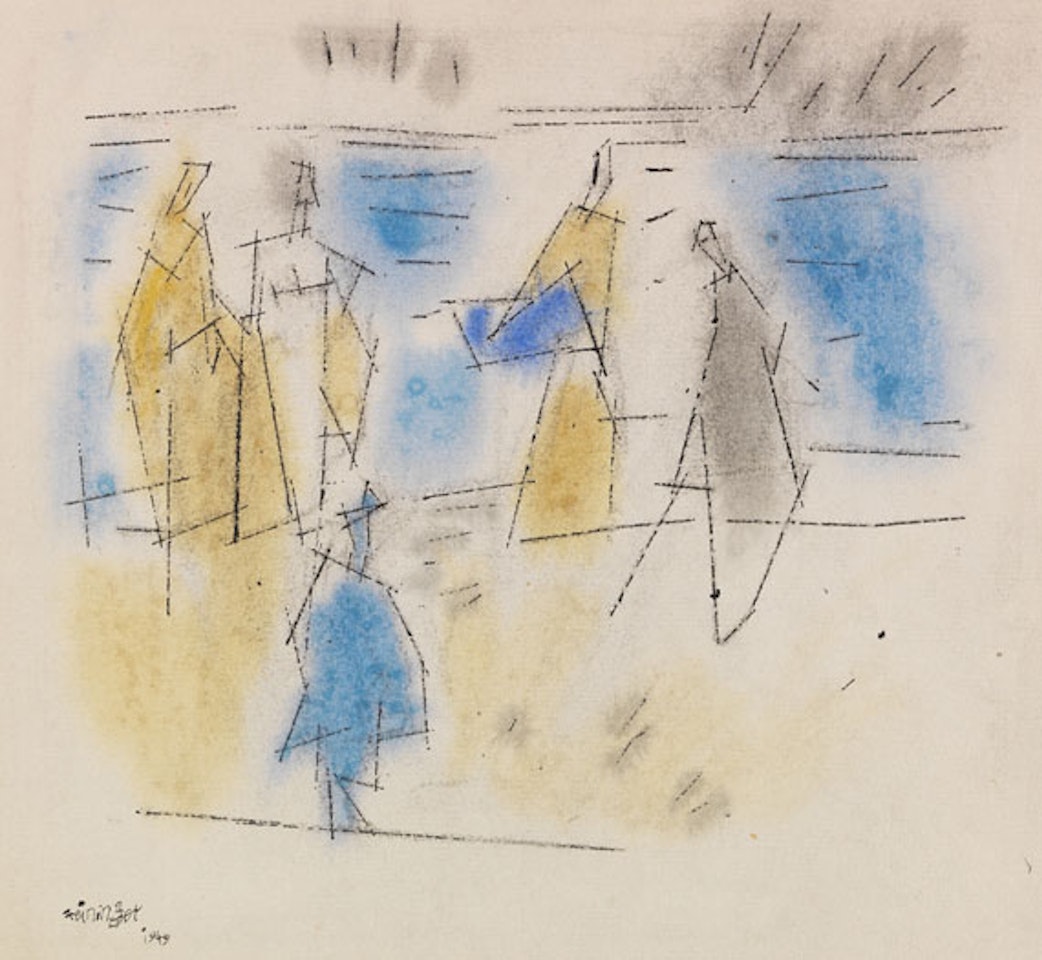Fünf Personen am Strand by Lyonel Feininger