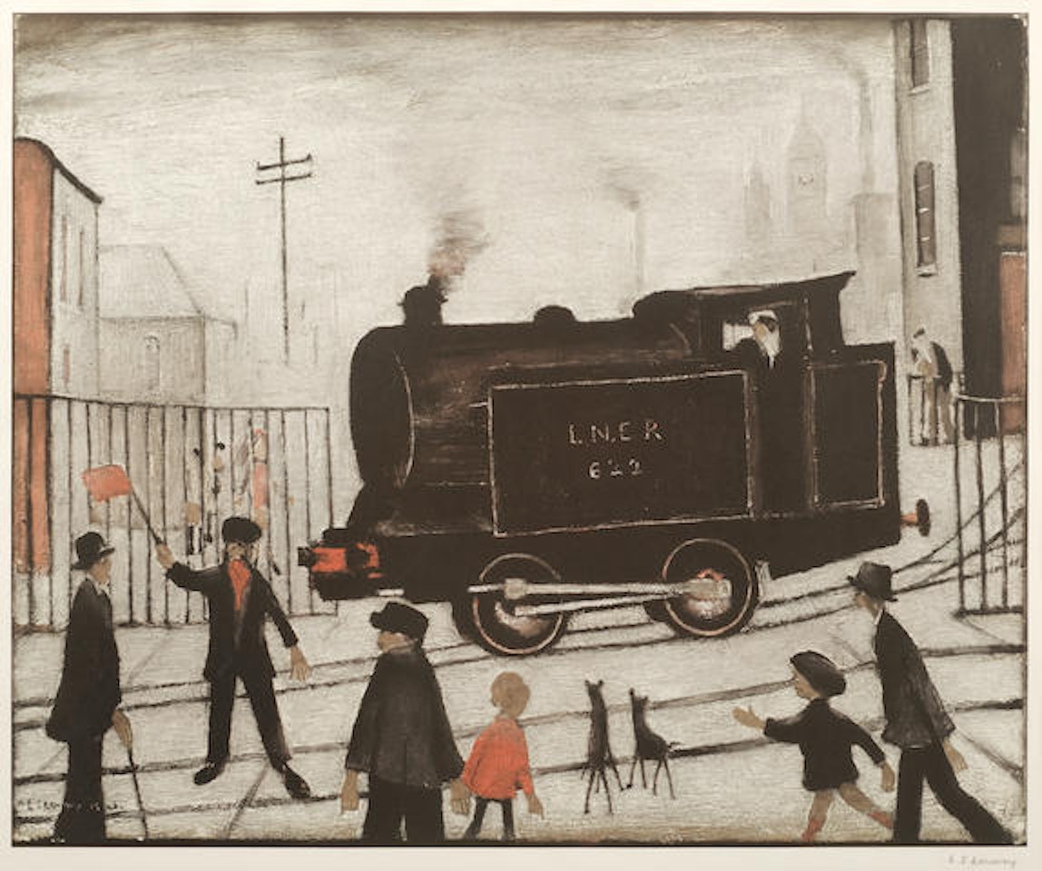 Level Crossing with Train by Laurence Stephen Lowry