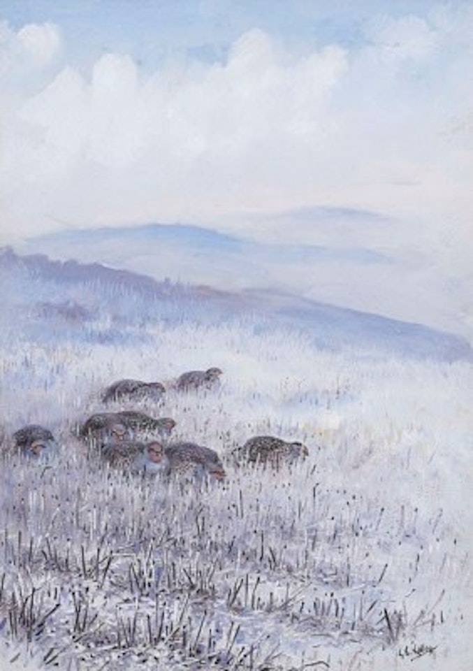 Partridges in stubble by George Edward Lodge