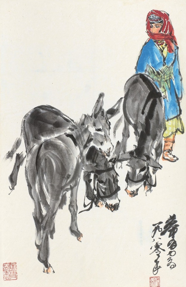A Girl And Donkey by Huang Zhou