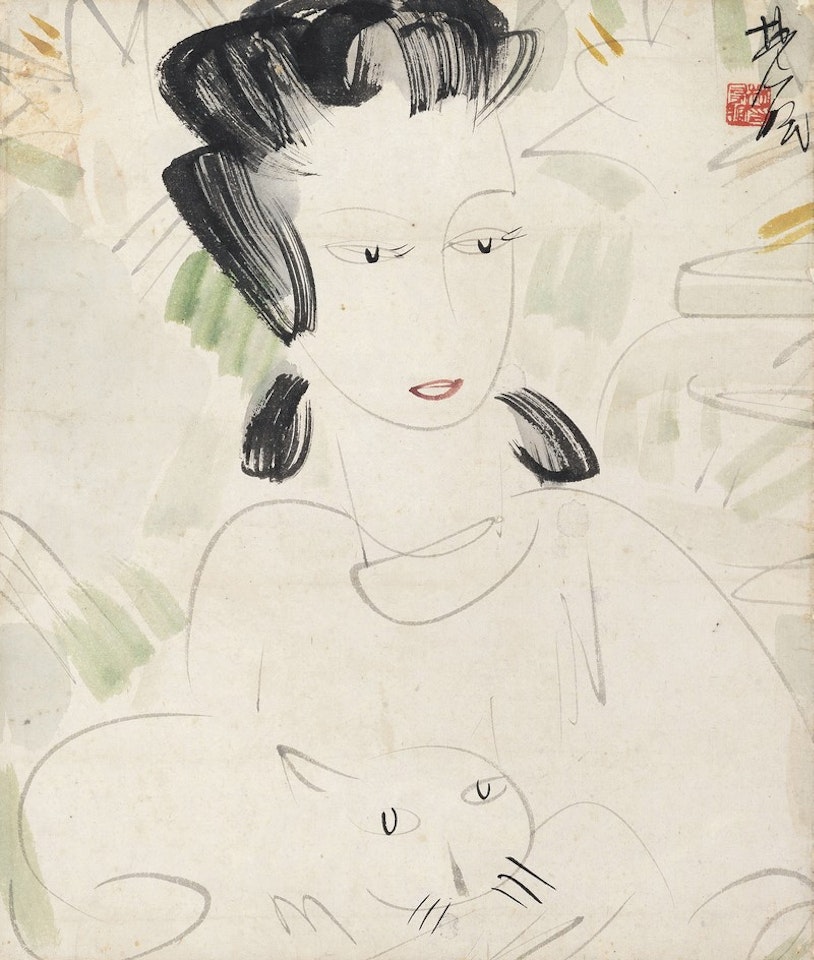 Lady And Cat by Lin Fengmian