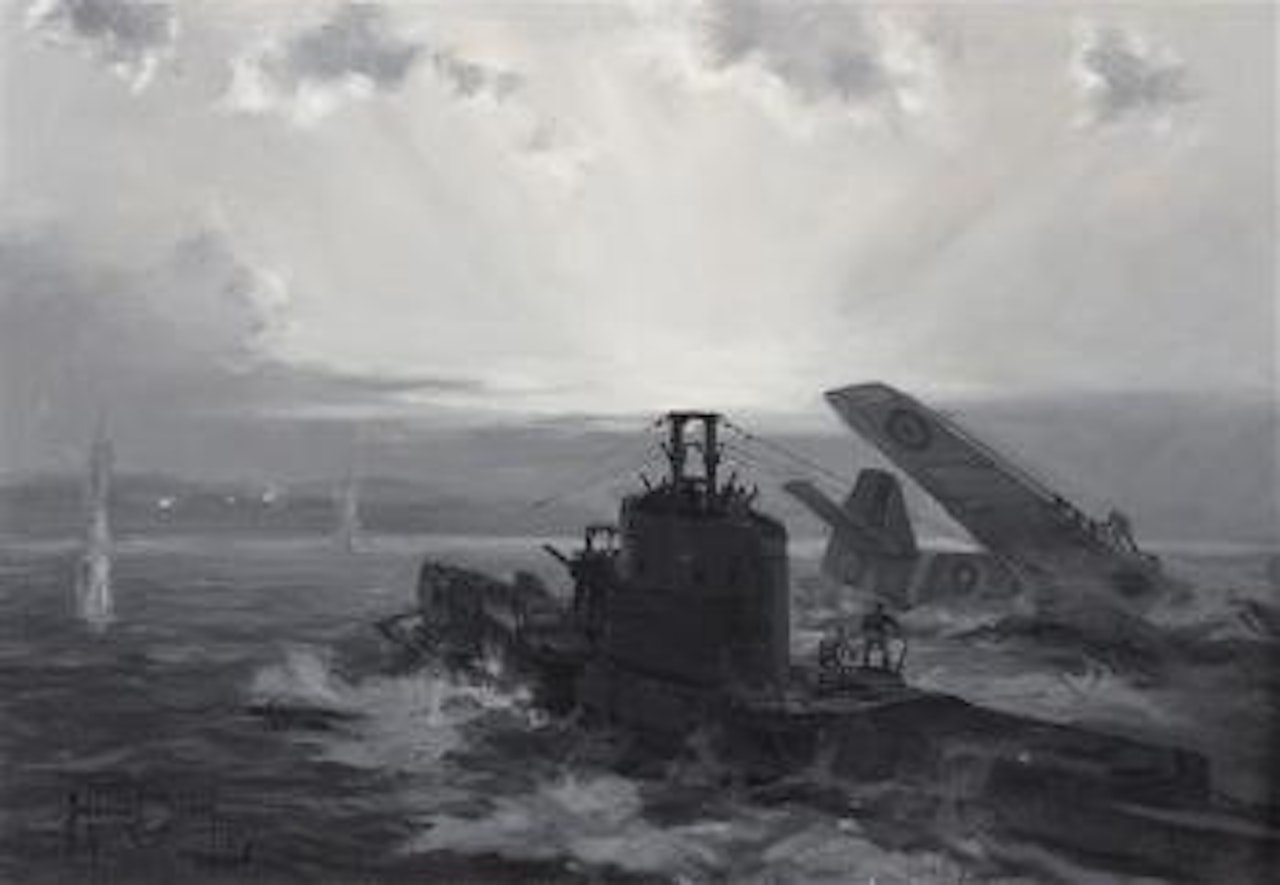 The Pilot Rescued by the British Submarine Mustang ,
1944 by Montague Dawson