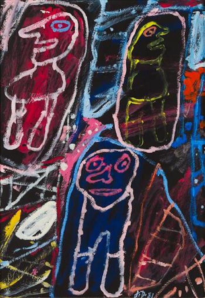 Site avec 3 personnages ,
1981 by Jean Dubuffet
