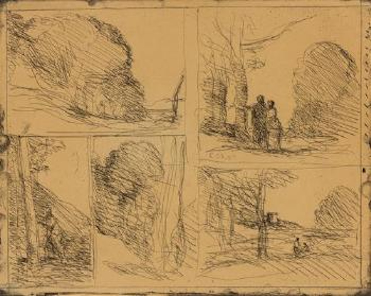 Le Jardin de Péricles, L’Allée des Peintres, Grifonage, Le grand Bucheron, La Tour d’Henri VIII ,
1856 by Jean Baptiste Camille Corot