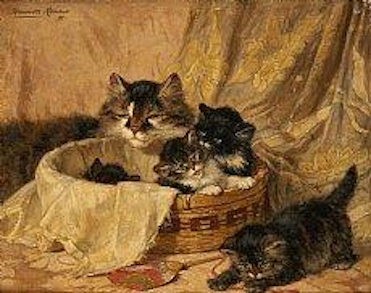 Chatte et ses quatre chatons jouant dans un panier ,
1899 by Henriette Ronner-Knip