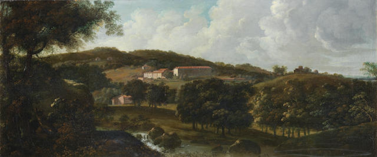 An Italianate landscape with a monastery by Dutch School