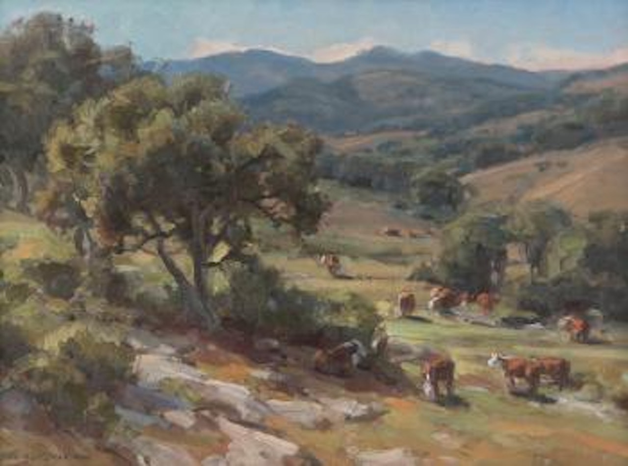 California Cattle Ranch, cattle in a valley, near Yosemite , by Clyde Aspevig