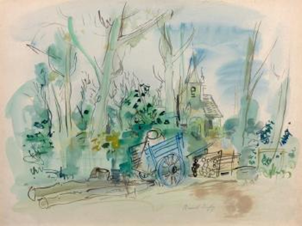 Cour de ferme à la charrette ,
1943 by Raoul Dufy