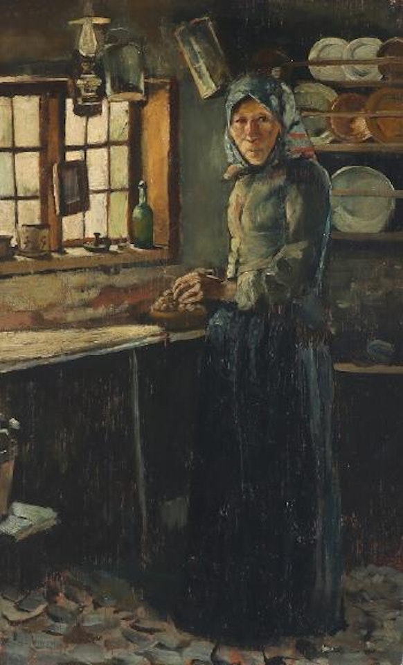 Interior with a fisherman's wife by the kitchen window , by Christian Krohg