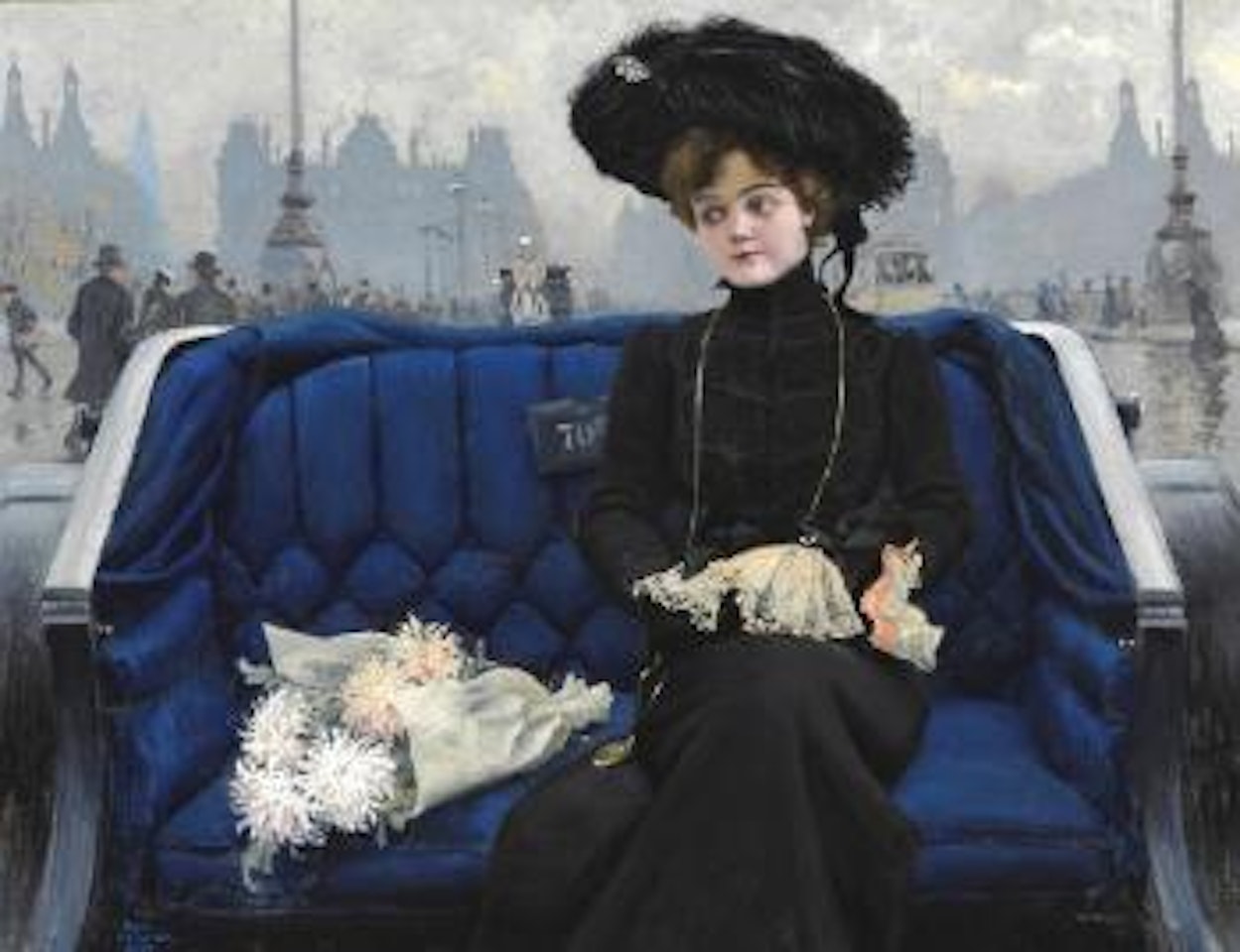 Elegant young woman in a horse-drawn cab near Dronning Louises Bro (Bridge) at Søtorvet ,
1902 by Paul Fischer