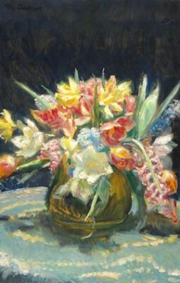Blomster i en vase på et bord , by Michael Ancher