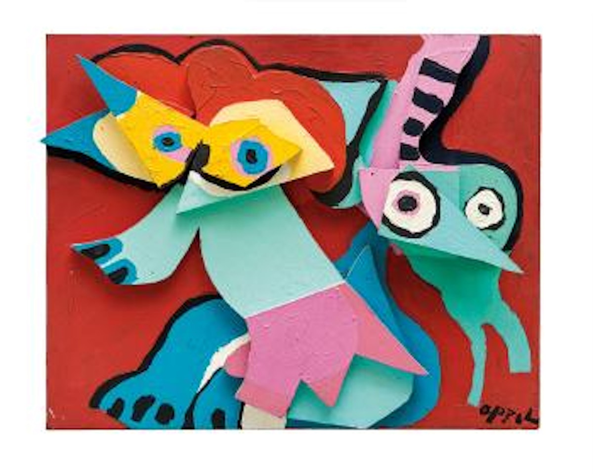 Jumping fox with green virgin ,
1975 by Karel Appel