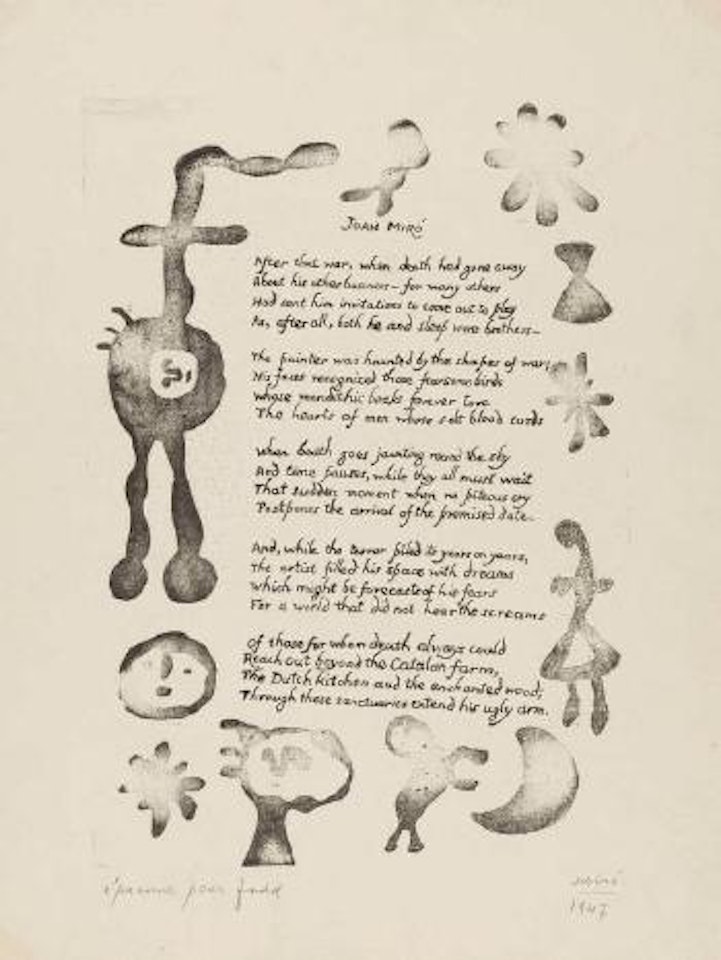 Ruthven todd. A poem for Joan Miró plate iii (Cramer books 14) ,
1947 by Joan Miró