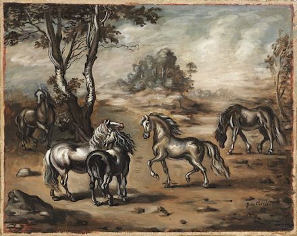 Cavalli in un paese by Giorgio de Chirico