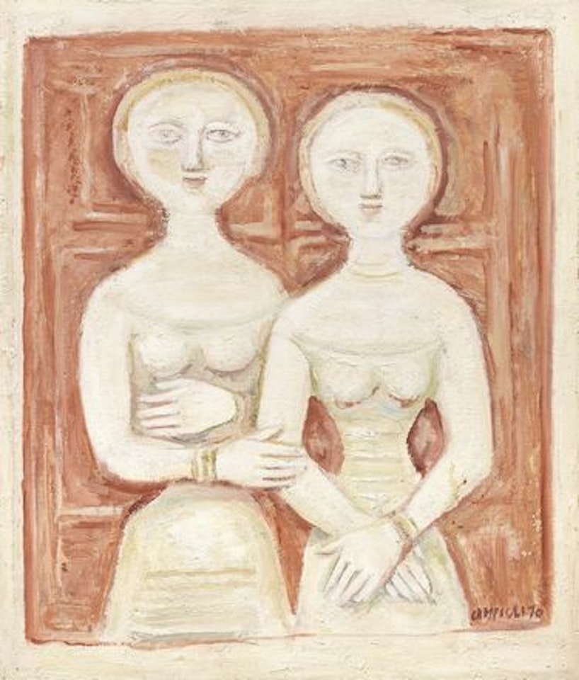 Due donne (Due figure su fondo rosso) by Massimo Campigli