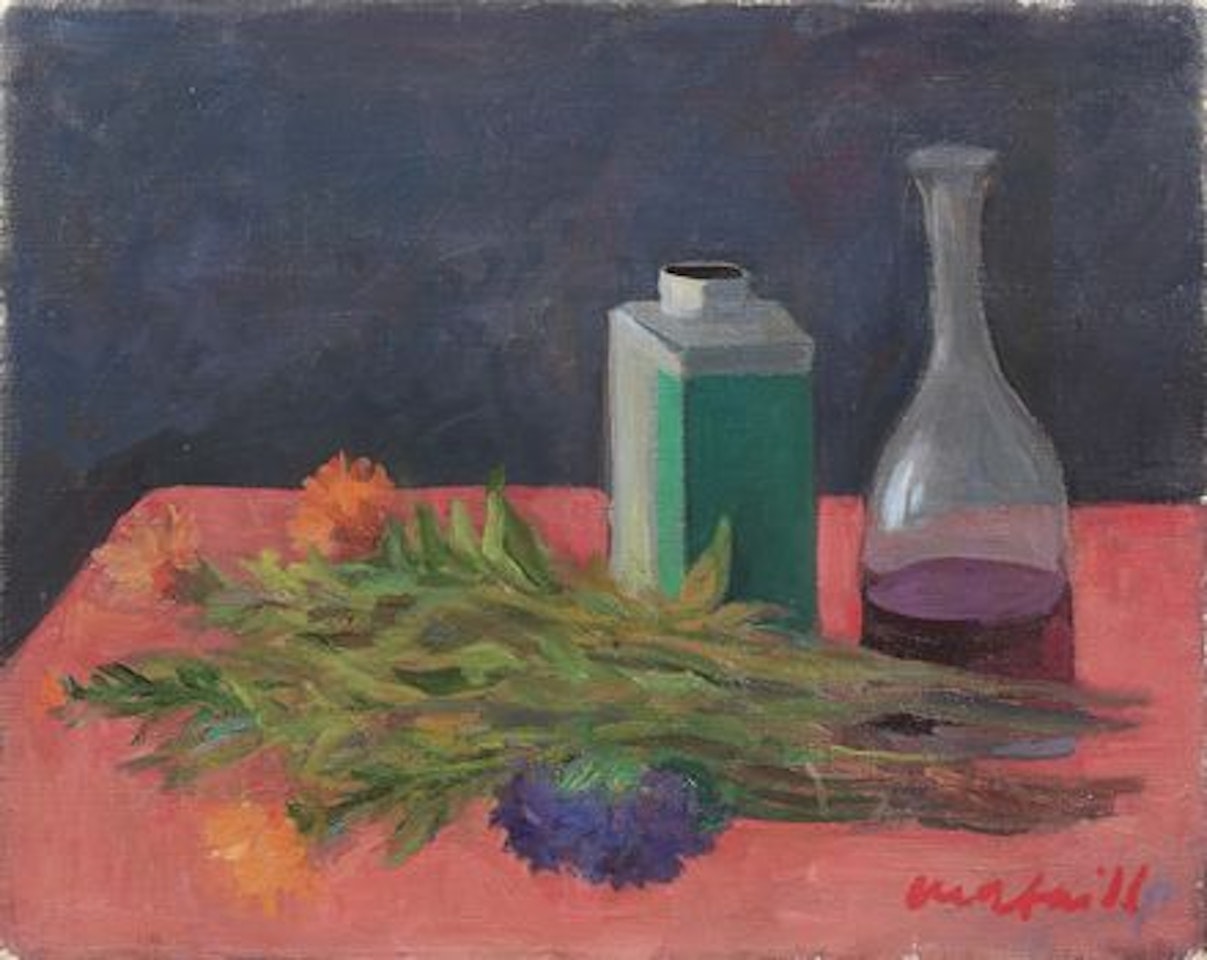 Natura morta con fiori e bottiglie by Mario Mafai