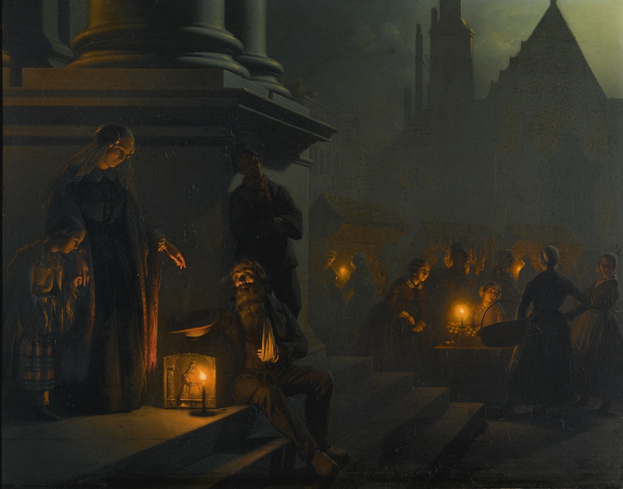 CHARITY IN THE NIGHT MARKET by Petrus van Schendel
