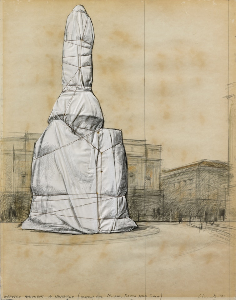 WRAPPED MONUMENT TO LEONARDO (PROJECT FOR MILANO, PIAZZA DELLA SCALA) by Christo
