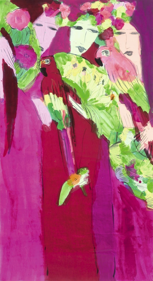 THREE WOMEN AND TWO PARROTS by Walasse Ting